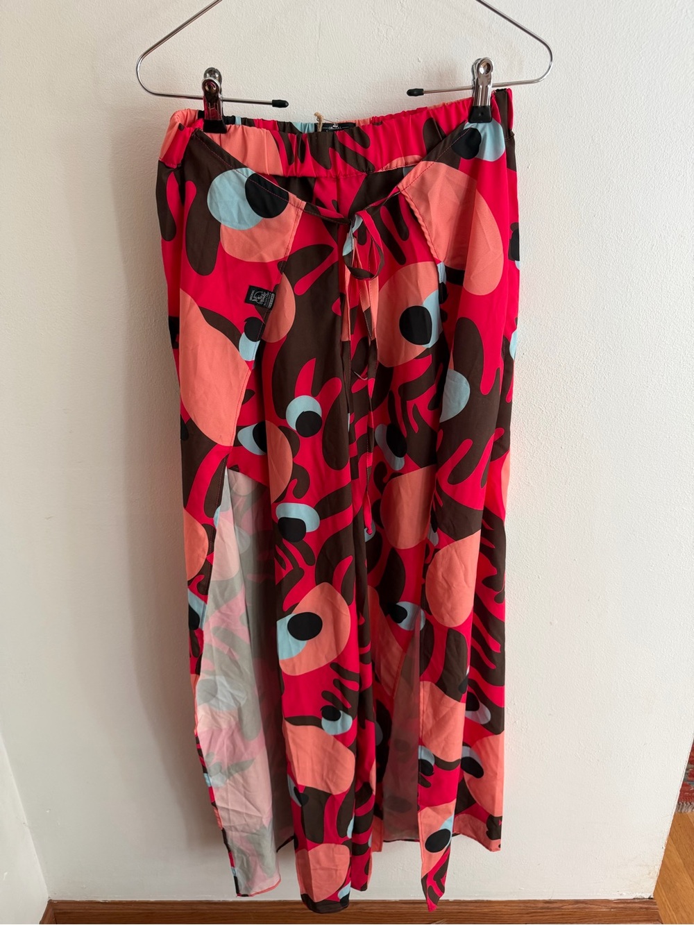 Women's Bright Pink Matching Set - Wide-Leg Tie Waist Pants and Triangle Tie Top